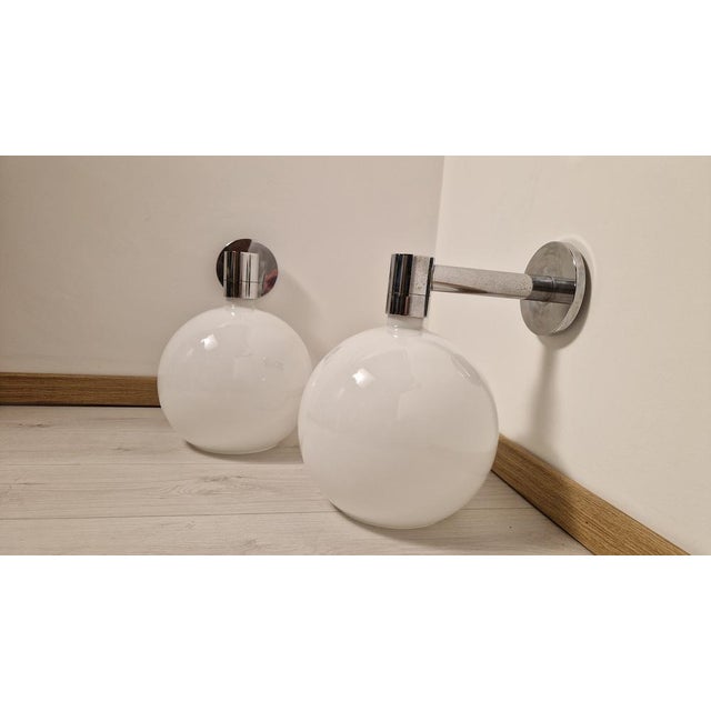 1970s Wall Lamps with Spherical Opal Glass Diffusers by Franco Albini for Sirrah, 1970s, Set of 2 For Sale - Image 5 of 16