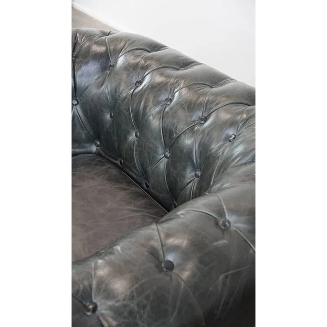 Black Grained Cowhide Chesterfield Armchairs, Set of 2 For Sale - Image 11 of 17