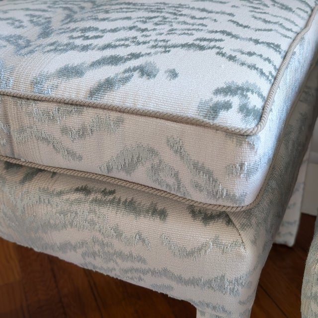 Cowtan & Tout Rajah Velvet Parsons Ottomans in Celadon - Pair For Sale - Image 10 of 13