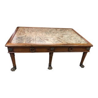 Large Granite Top Hardwood & Bronze Brass Coffee Table For Sale