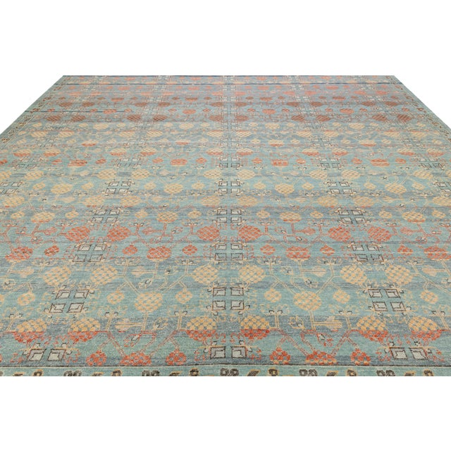 Modern Khotan Style Wool Rug Terracotta, Sage Green & Soft Blue Transitional For Sale - Image 11 of 12