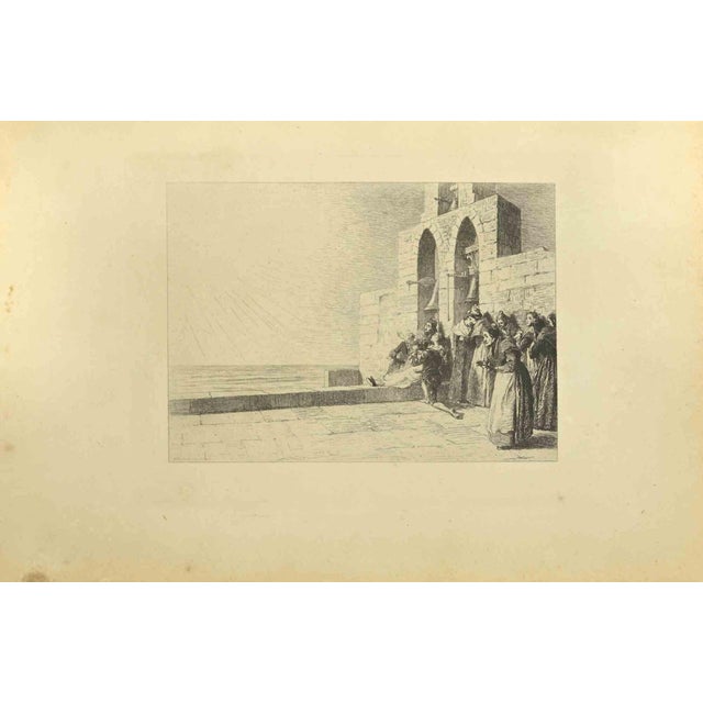 Eugène Burnand, The Death of Mireille, Etching, Late 19th Century For Sale