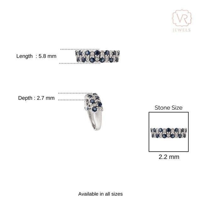 1.14 Carat Blue Sapphire & Diamond Half Eternity Wedding Band Ring Size 6.5 in 18k White Gold For Sale - Image 9 of 13