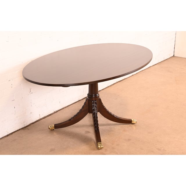 English Baker Furniture Style Antique Georgian Mahogany Pedestal Breakfast Table or Game Table, Newly Refinished For Sale - Image 3 of 10