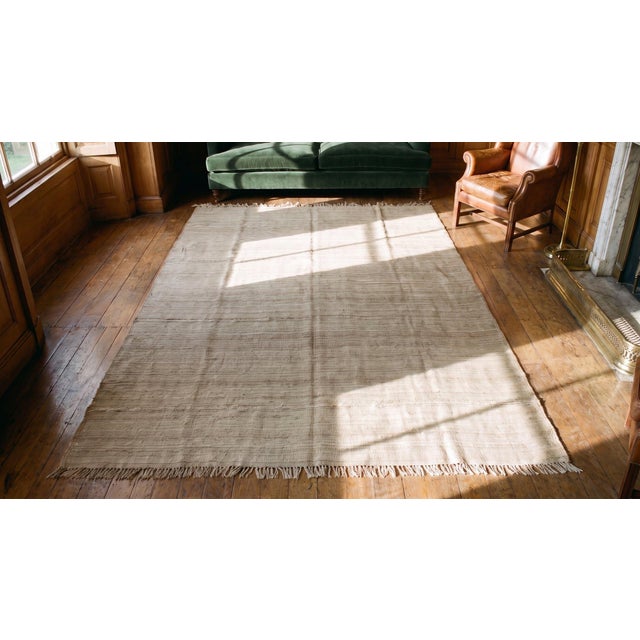1930s White Cream Stripe Antique Persian Kilim Rug 8'2" X 12'0" Hand Knotted Wool Carpet For Sale In New York - Image 6 of 8