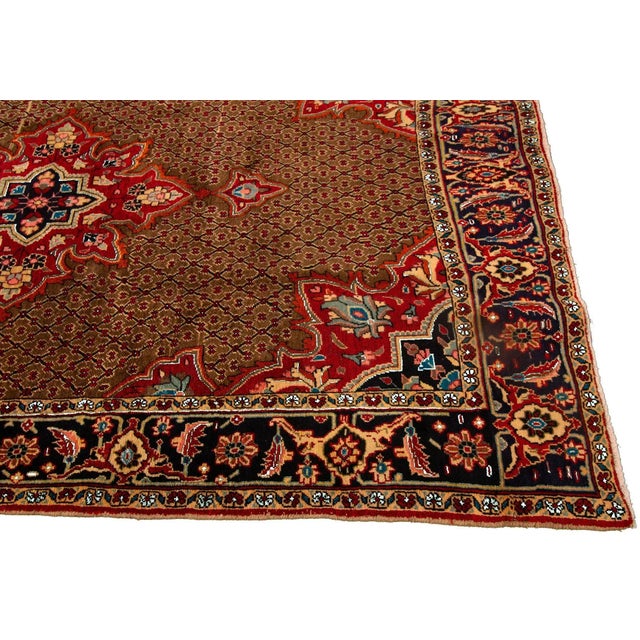 Textile Mid 20th Century Vintage Persian Handmade Brown Floral Wool Rug For Sale - Image 7 of 8