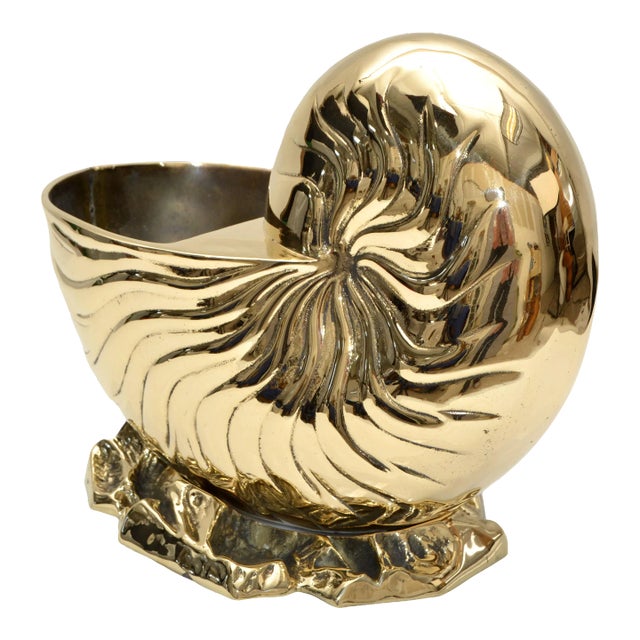 Hollywood Regency Polished Bronze Nautical Seashell Footed Planter For Sale