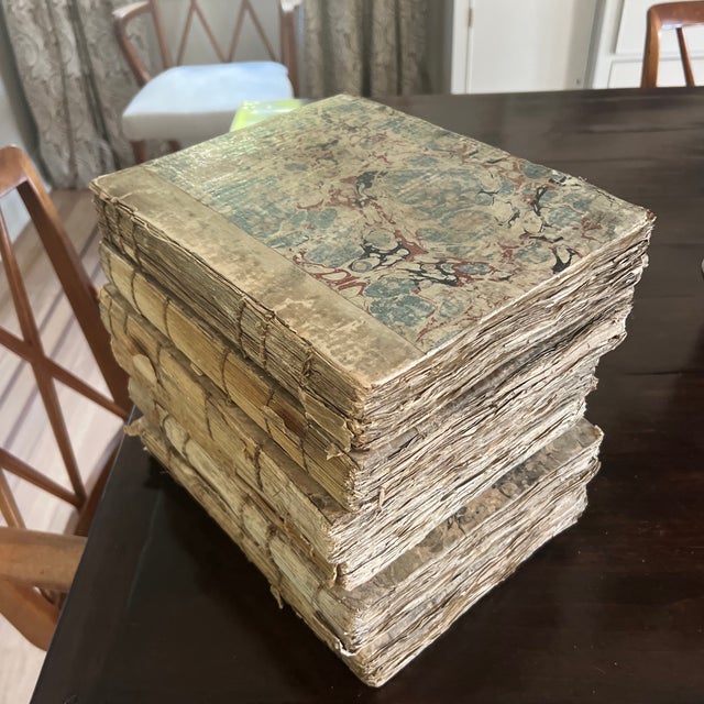 English Collection of Six Encyclopedia Britannia Books With Marbled Covers For Sale - Image 3 of 6