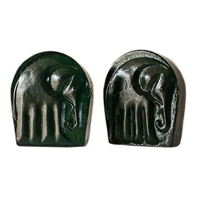 1960's Joel Myers for Blenko Green Glass Bookends - Set of Two For Sale