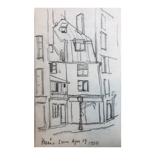 1950 Paris Cityscape Drawing by Norman Kent For Sale