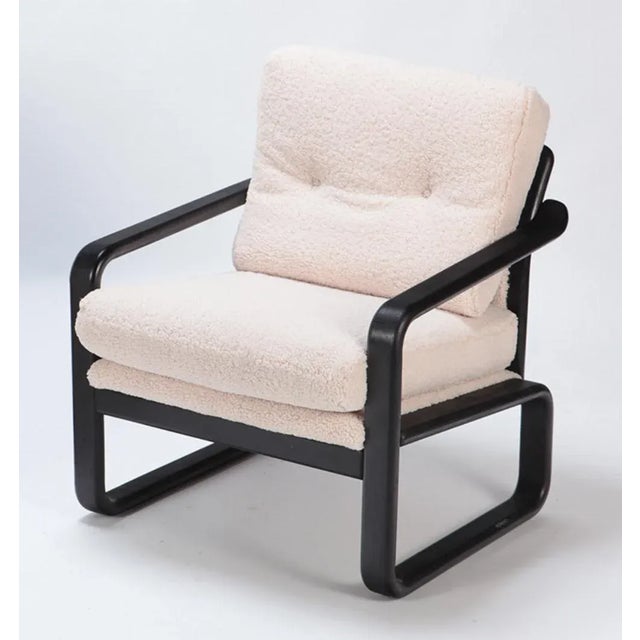 Mid 20th Century Pair of Ebonized French Open Armchairs Recently Upholstered in Boucle Fabric. For Sale - Image 5 of 8