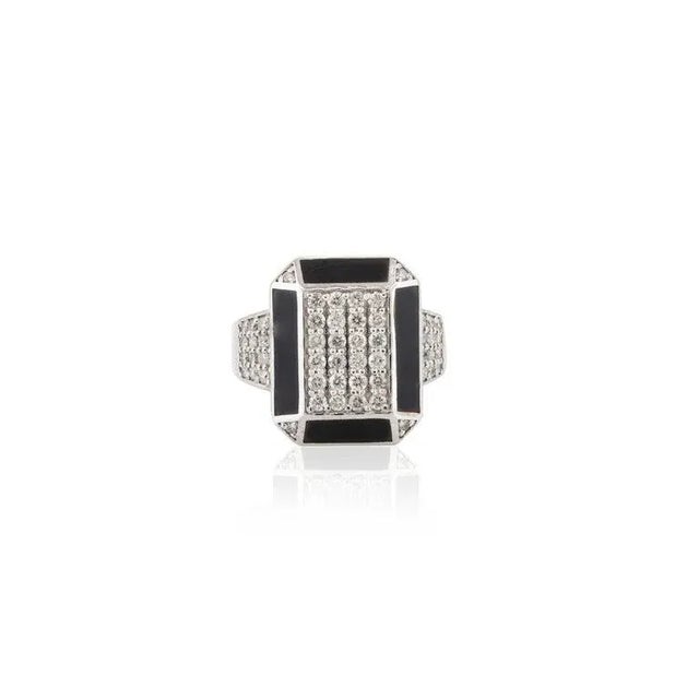 Art Deco 1.5mm Round Diamond Cluster Ring With Black Enamel Size 7 Gift for Him For Sale - Image 3 of 13