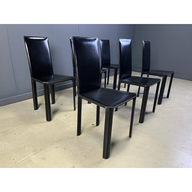 Black Leather Dining Chairs from De Couro, Brazil, 1980s, Set of 6, in Very Good conditions. Designed 1980 to 1989