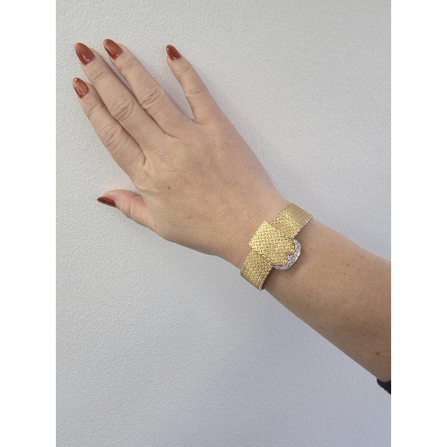 Vintage 14k Mesh Gold Hamilton Hidden Dial Diamond Cocktail Bracelet Watch For Sale - Image 4 of 9