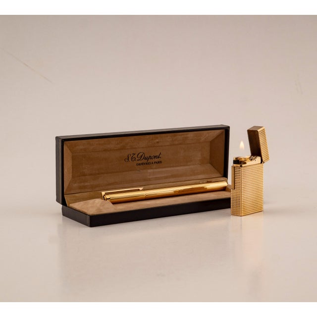 Gold-Plated Standard Lighter and Vermeil Piston Fountain Pen from S.T. Dupont, 1970s, Set of 2 For Sale - Image 9 of 18
