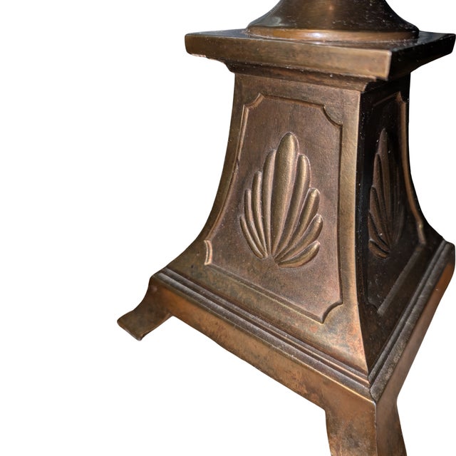 Wood Vintage Brass & Wood Table Lamp, Urn Body, Shell Motif Base, No Shade For Sale - Image 7 of 11