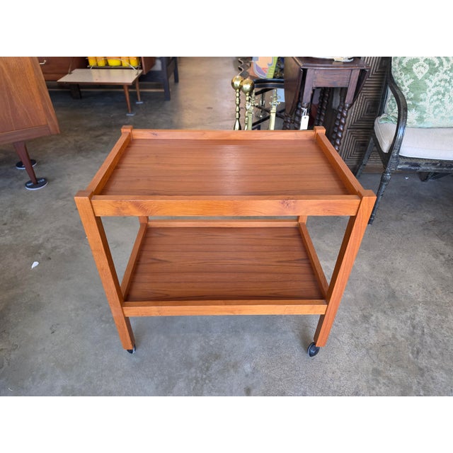 Mid-Century Modern Danish Teak Rolling Bar Cart / Tea Trolley For Sale In Charleston - Image 6 of 16