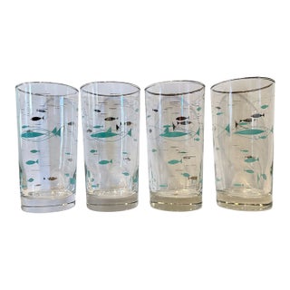 Vintage 1956 Libbey “Mediterranean” Atomic Fish Tumblers — Set of 4 For Sale