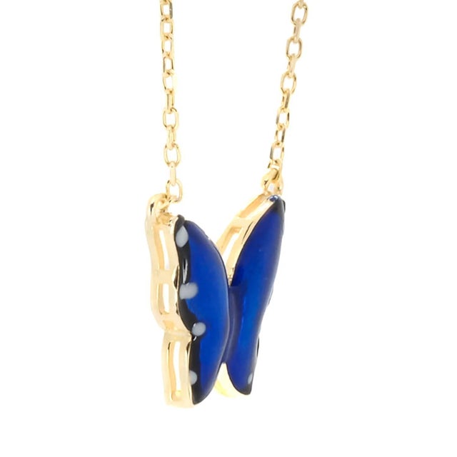 Early 21st Century Gold Spiritual Blue Enamel Butterfly Necklace For Sale - Image 5 of 8