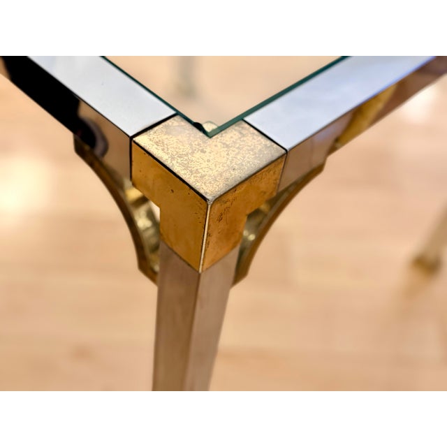 Vintage Italian Brass and Chrome Side Table by Tricom With Glass Top For Sale - Image 9 of 11