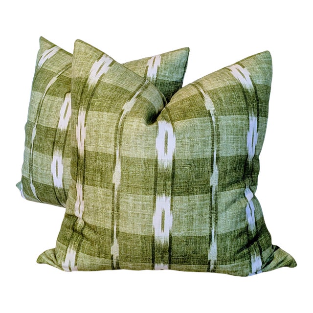 Brunschwig & Fils Girard Pillows in Leaf - Double Sided Pair For Sale