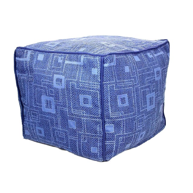 Handwoven Lattice Cube Pouf Ottoman With Piping For Sale - Image 13 of 13