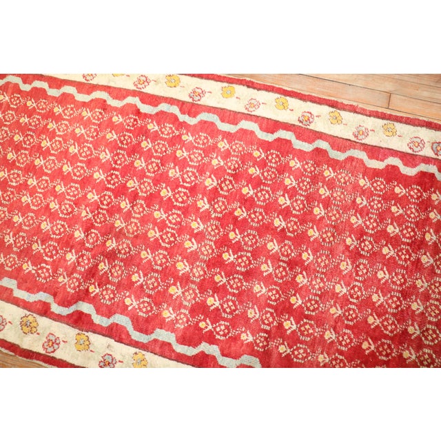 Red Zabihi Collection Antique Turkish Ghiordes Runner - 3'6" x 11'6" For Sale - Image 8 of 18