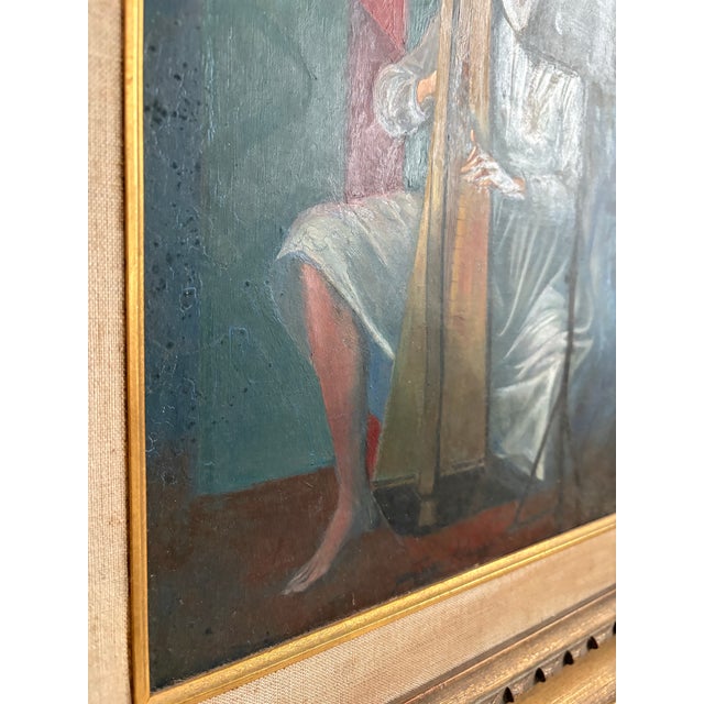 Jean-Pierre Alaux “La Harpe Irlandaise” Original Oil Painting 1950 Beaux-Arts For Sale - Image 11 of 12