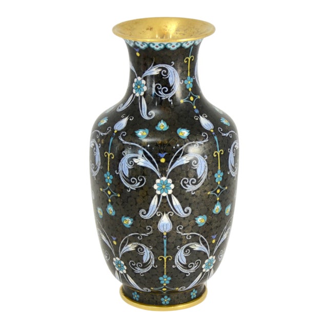 Aqua Floral Chinese Cloisonné Vase For Sale