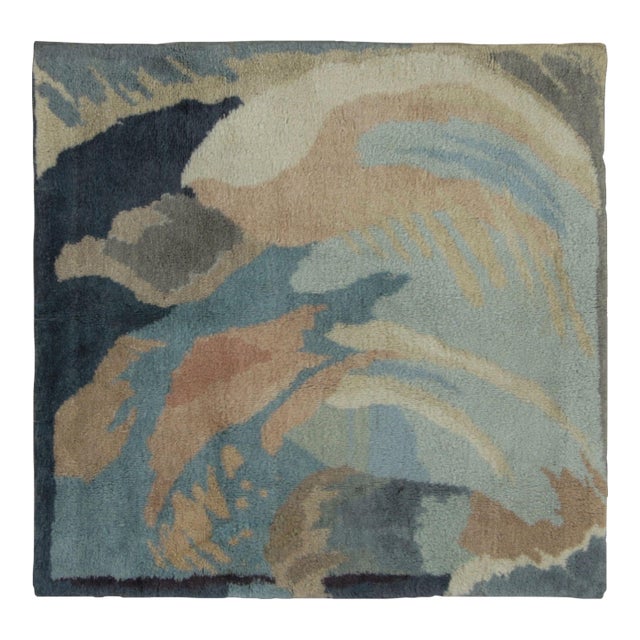 Antique French Art Deco Square Rugs by Jean Burkhalter in Ocean Hues - Rug & Kilim For Sale