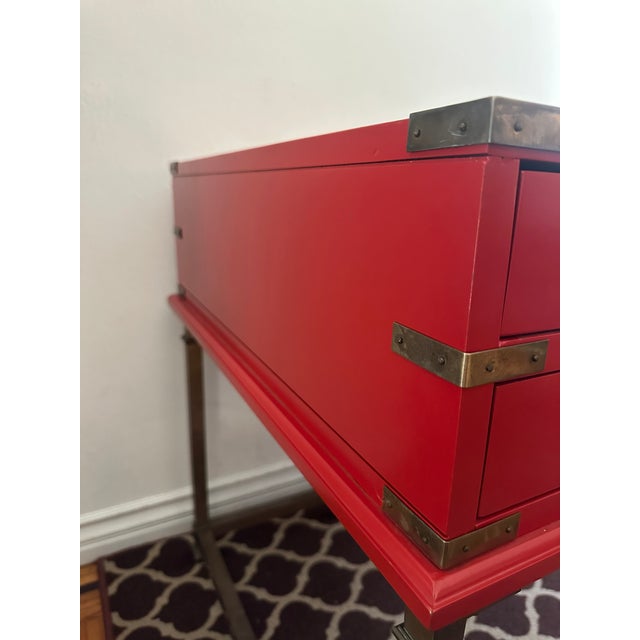 Sligh Furniture Hollywood Regency Red Lacquer Campaign Desk For Sale In Los Angeles - Image 6 of 12