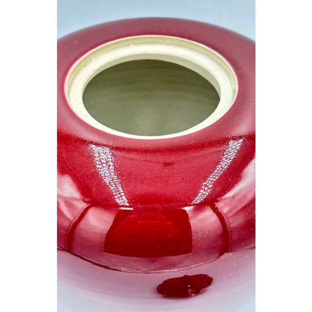 Shabby Chic Vintage Chinese Porcelain Sand De Boeuf Oxblood Pottery Lidded Ginger Jar For Sale - Image 3 of 11