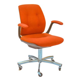 Vintage Mid-Century Modern Orange Upholstered Rolling Office Chair by Steelcase For Sale