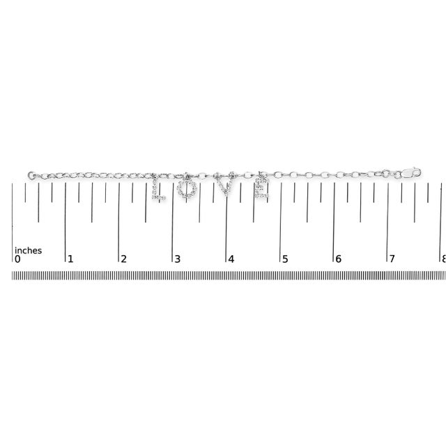 Early 21st Century 10k White Gold 1/6 Cttw Diamond "Love" Charm Cable Chain Bracelet For Sale - Image 5 of 5