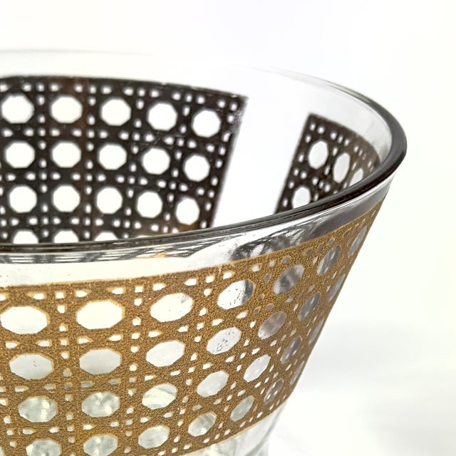 Metal Large Vintage 22k Gold Embellished Glass Canella Ice Bowl by Culver LTD For Sale - Image 7 of 11