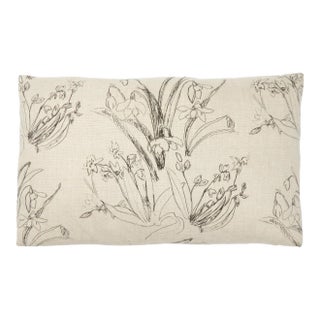 Blueprint Flower Pillow on Natural Linen For Sale