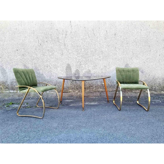 Italian Modern Brick Green Velvet and Gold Chromed Metal Chairs, 1970s, Set of 2 For Sale - Image 13 of 15
