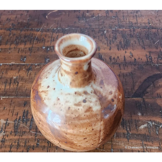 Brown Tapered Neck Mid-Century Modernist Speckled Earth Tone Stoneware Vase, C1950s For Sale - Image 8 of 8