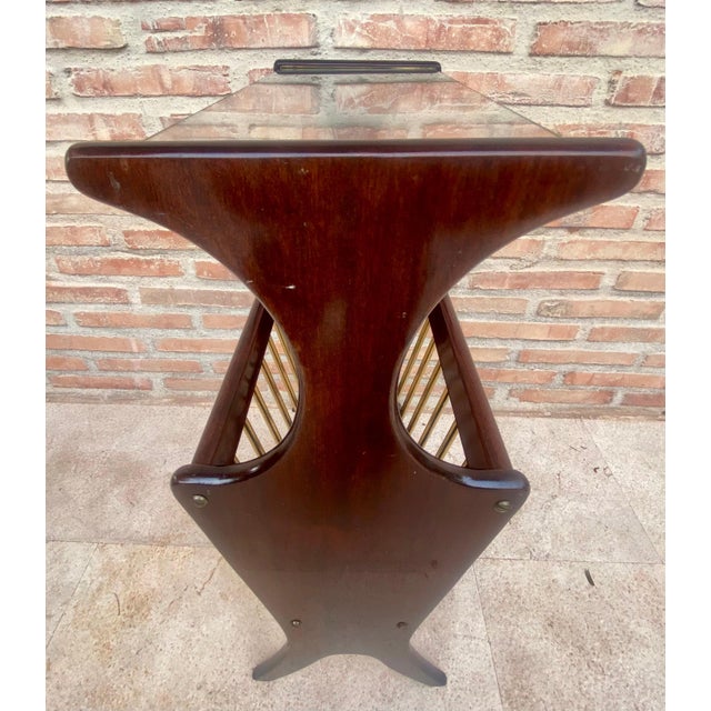 Wood Vintage French Glass and Wood Folio Stand Magazine Rack, 1950s For Sale - Image 7 of 18