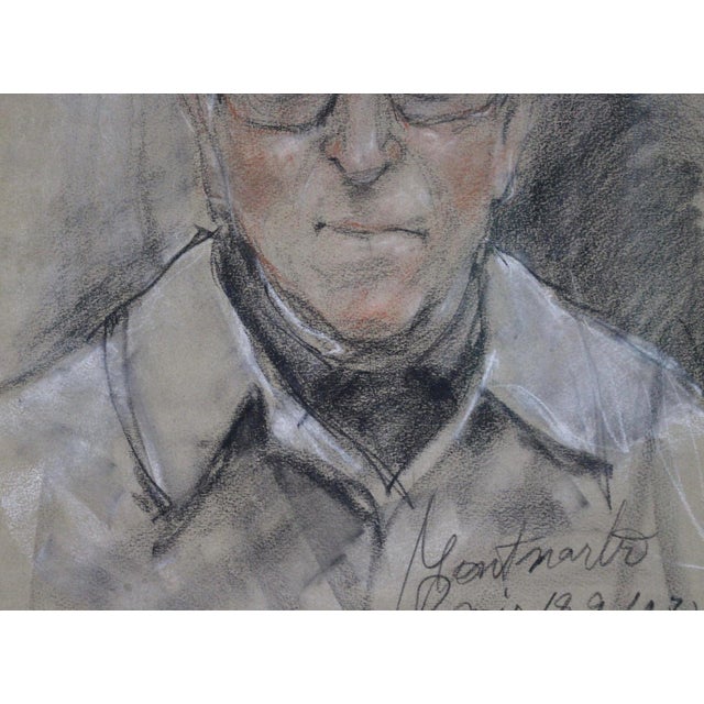 Japanese School Artist, Portrait of a Gentleman in Montmartre, Paris, 1972, Mixed Media on Paper For Sale - Image 8 of 15