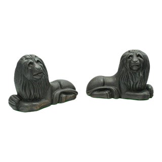 1880s Victorian Pair of Antique Lion Bookends, English, Cast Iron, Decor, Book Rest For Sale