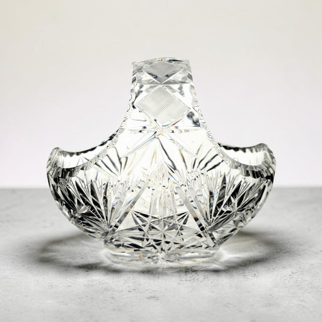 Victorian Bohemian Queen's Lace 24% Lead Crystal Bride's Basket, Czech Republic, 9.25" For Sale - Image 3 of 11