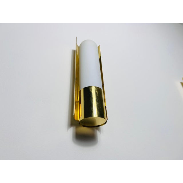 Brass and Opaline Glass Wall Lamps attributed to Glashütte Limburg, 1960s, Set of 2 For Sale - Image 9 of 16