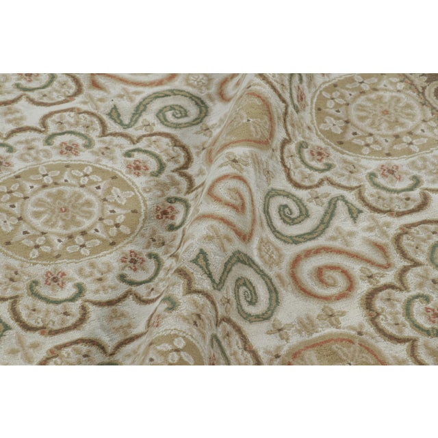 Cream Rug & Kilim’s European Style Rug in Cream-White With Medallions in Green & Beige For Sale - Image 8 of 9