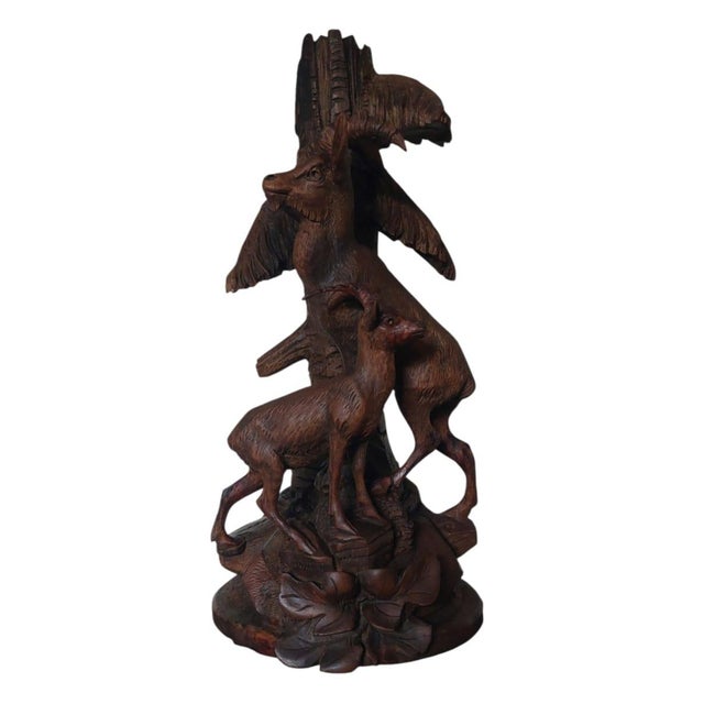 1920s Black Forest Handcarved Deer Sculpture Vase Holder, 1920s-1940s For Sale - Image 5 of 10