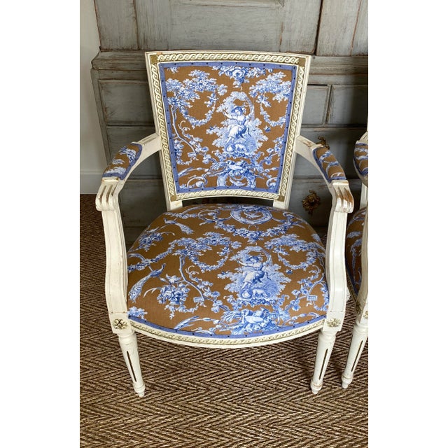 Set of Gustavian Armchairs with Toile De Jouy Cover For Sale - Image 5 of 9