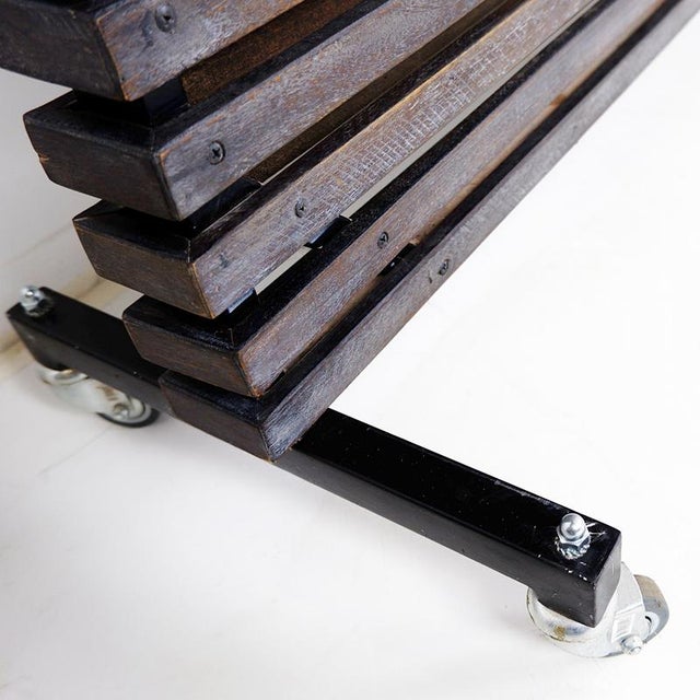 Slatted Wood Panel Room Divider with 10 Mobile Hooks For Sale - Image 4 of 11