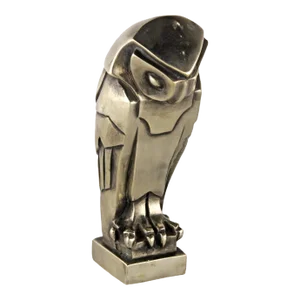 Early 20th Century Art Déco French Nickelled Bronze Owl-Shaped Car Mascot by Édouard-Marcel Sandoz for Susse Frères