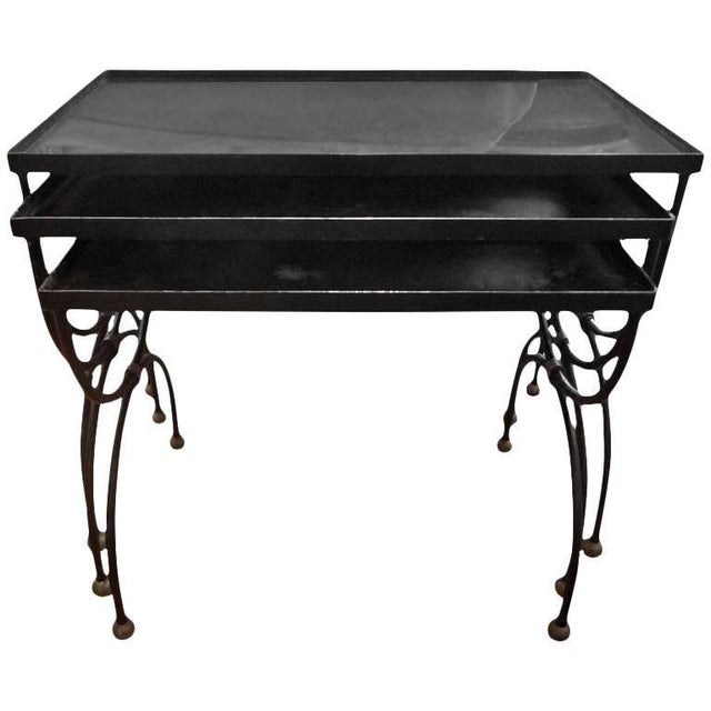 1940's French Iron and Brass Nesting Tables-Set of 3 For Sale - Image 9 of 10