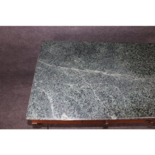 Mid 20th Century Regency Style Verdi Marble Top Desk With Forged Iron Base For Sale - Image 5 of 10